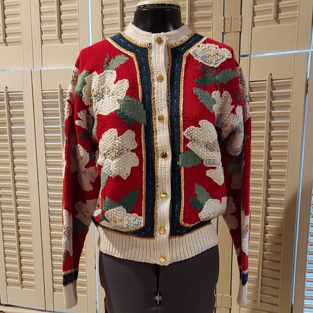 Vintage Orvis NWT Colorful Magnolia Cotton Sweater Size S